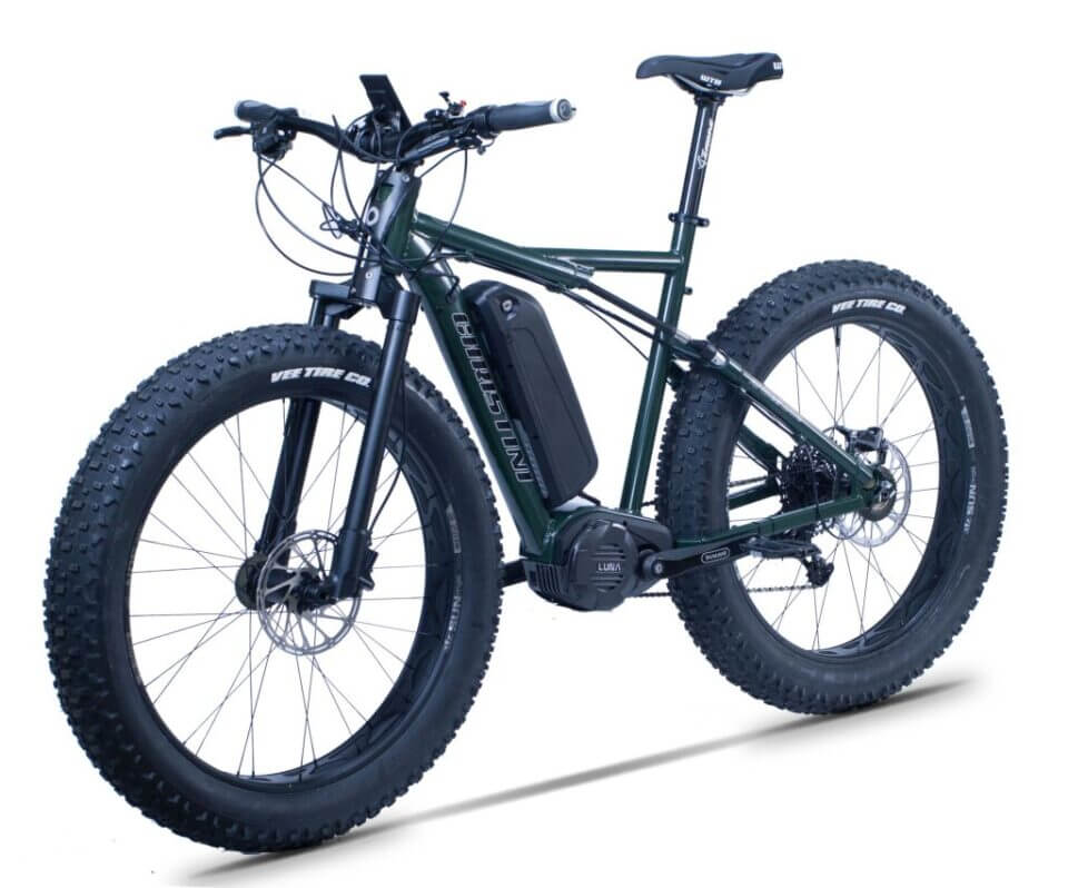 CHRISTINI AWD Fat E-5 in custom Hunter Green two-wheel drive hunting e-bike