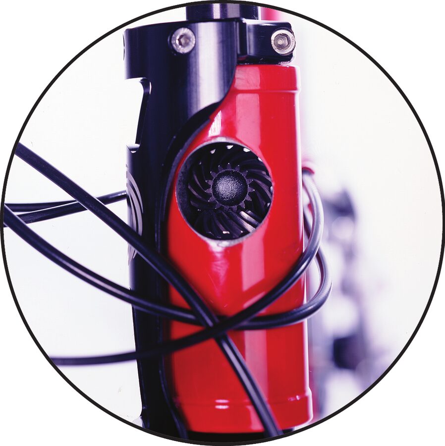 CHRISTINI AWD head tube pass-through where the drive shaft transfers through the frame